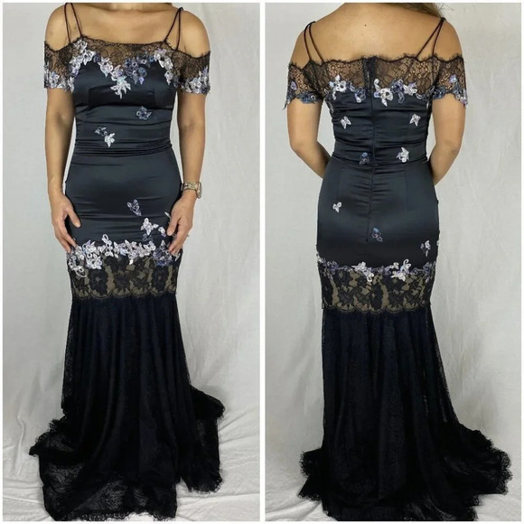 NWT Mandalay Black Lace Mermaid Formal Gown $995 - Picture 1 of 11